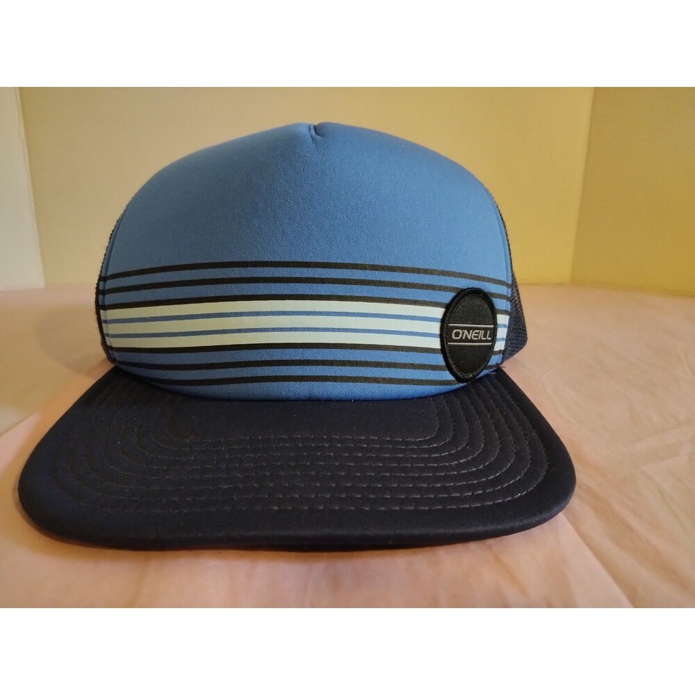 O'Neill Snapback Trucker Hat Blue One Size Adjustable Mesh Back Striped